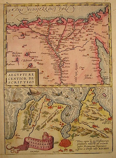 Ortelius Abraham (1528-1598) Aegypti recentior descriptio, Carthaginis celeberrimi sinus typus 1603 Anversa, Jean Baptiste Vrients 